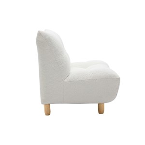 Fauteuil en tissu effet laine bouclée blanc et bois clair yumi