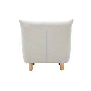 Fauteuil en tissu effet laine bouclée blanc et bois clair yumi