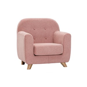 Fauteuil enfant en tissu effet velours texturé rose et bois clair norkid