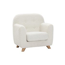Fauteuil enfant en tissu effet laine bouclée blanc et bois clair norkid
