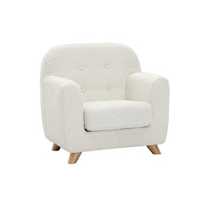 Fauteuil enfant en tissu effet laine bouclée blanc et bois clair norkid