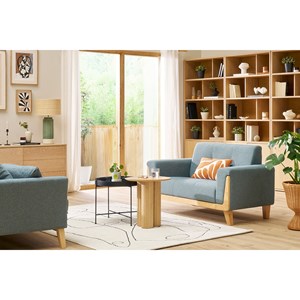 Canapé 2 places en tissu vert de gris et bois clair fjord