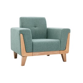 Fauteuil en tissu vert de gris et bois clair fjord