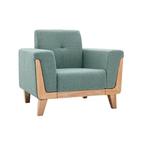 Fauteuil en tissu vert de gris et bois clair fjord