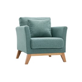 Fauteuil déhoussable en tissu vert de gris et bois clair oslo