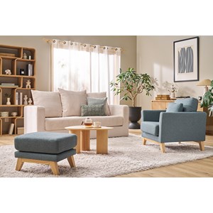 Fauteuil déhoussable en tissu vert de gris et bois clair oslo