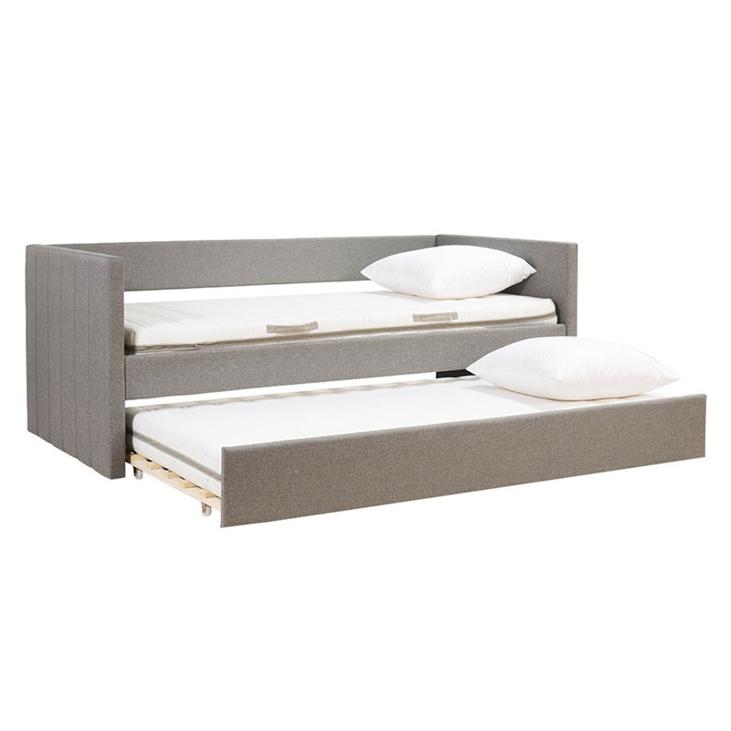Lit gigogne en tissu gris 90x190 cm elie