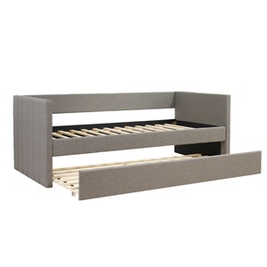 Lit gigogne en tissu gris 90x190 cm elie