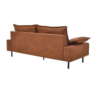 Canapé 3 places en cuir aspect vieilli marron cognac et métal noir dory