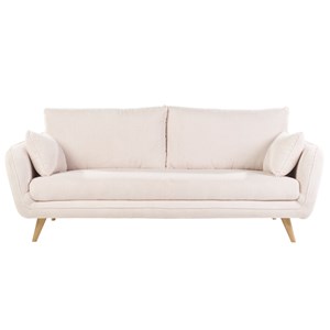 Canapé 3 places en tissu velours côtelé écru et bois clair creep