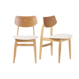 Chaises en bois clair et tissu effet laine bouclée blanc (lot de 2) elion