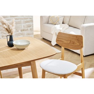 Chaises en bois clair et tissu effet laine bouclée blanc (lot de 2) elion