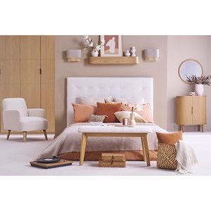 Banc en tissu effet laine bouclée blanc et bois clair l92 cm elion
