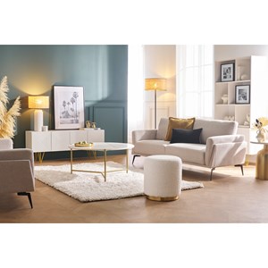 Pouf rond en velours bleu pétrole et métal doré d40 cm amaya