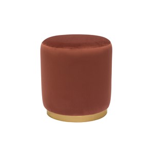 Pouf rond en velours rouge tomette et métal doré d40 cm amaya