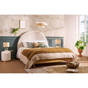 Pouf rond en tissu effet laine bouclée blanc cassé et métal doré d40 cm amaya