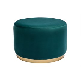 Pouf rond en velours bleu pétrole et métal doré d54 cm amaya