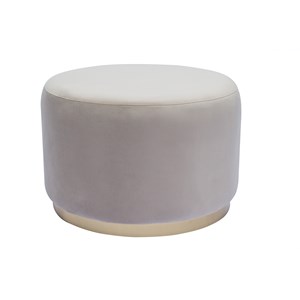 Pouf rond en velours taupe et métal doré d54 cm amaya
