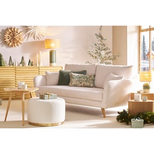 Pouf rond en velours taupe et métal doré d54 cm amaya