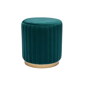 Pouf rond en velours bleu pétrole et métal doré d40 cm dona