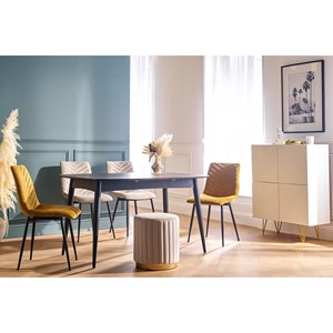 Pouf rond en velours taupe et métal doré d40 cm dona