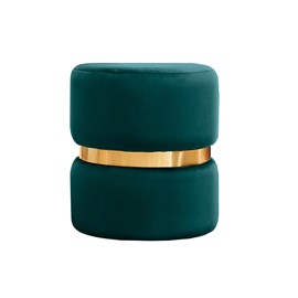 Pouf rond en velours bleu pétrole et métal doré d40 cm joy