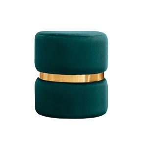 Pouf rond en velours bleu pétrole et métal doré d40 cm joy