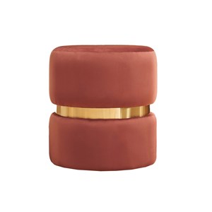 Pouf rond en velours bleu rouge tomette et métal doré d40 cm joy