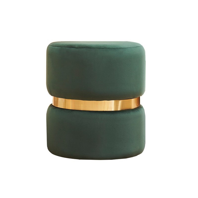 Pouf rond en velours vert foncé et métal doré d40 cm joy