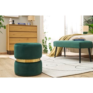 Pouf rond en velours vert foncé et métal doré d40 cm joy