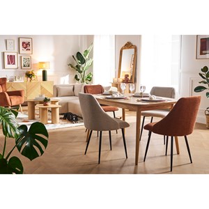 Chaises en tissu effet velours texturé beige et métal noir (lot de 2) higgins