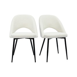 Chaises en tissu effet laine bouclée blanc et métal noir (lot de 2) cosette