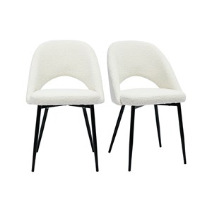 Chaises en tissu effet laine bouclée blanc et métal noir (lot de 2) cosette