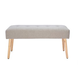 Banc capitonné en tissu effet velours texturé beige et bois clair l96 cm guesta