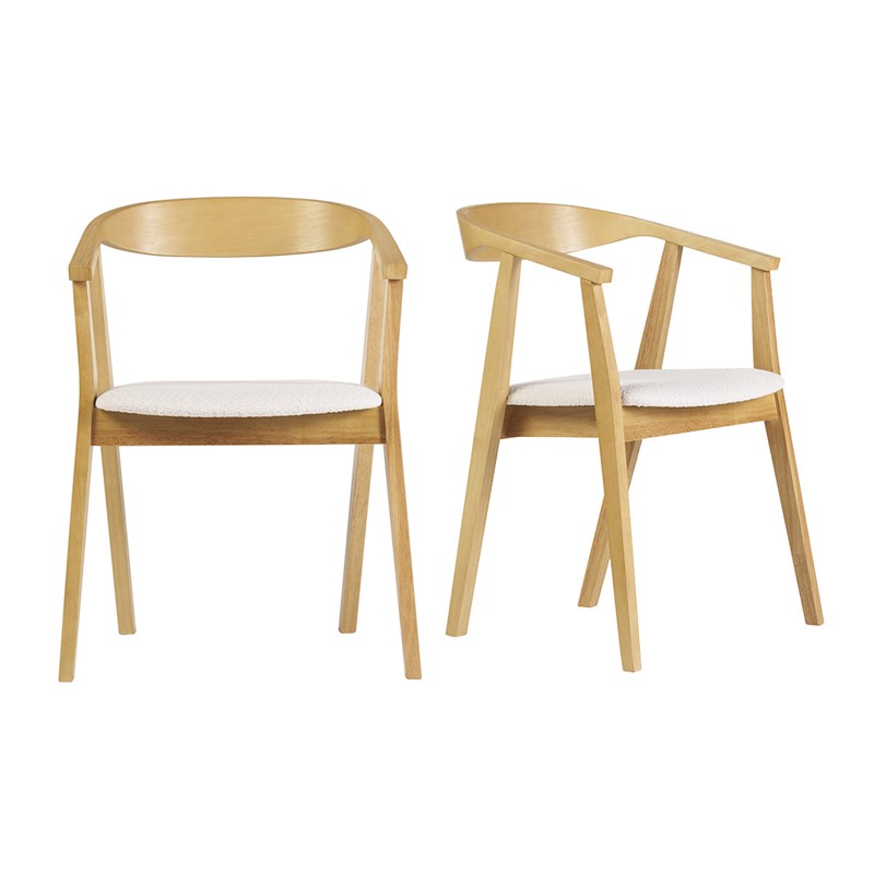 Chaises bois clair et tissu effet laine bouclée blanc (lot de 2) bahia