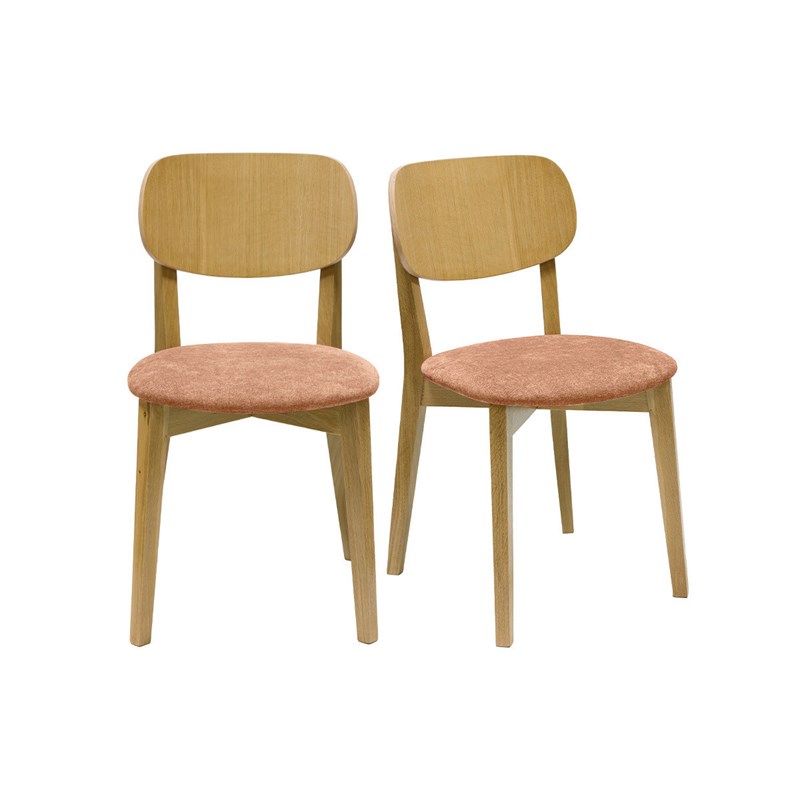 Chaises en bois clair chêne et tissu effet velours terracotta (lot de 2) lucia