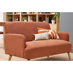 Canapé 2 places en tissu effet velours texturé terre brûlée et bois clair isko