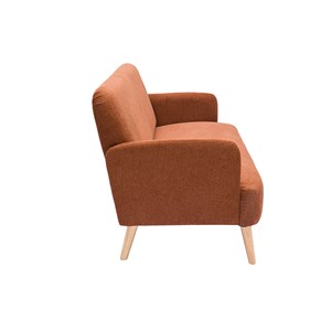 Canapé 2 places en tissu effet velours texturé terre brûlée et bois clair isko