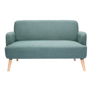 Canapé 2 places en tissu vert de gris et bois clair isko