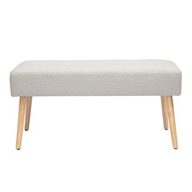 Banc capitonné en tissu effet laine bouclée blanc et bois clair l96 cm guesta