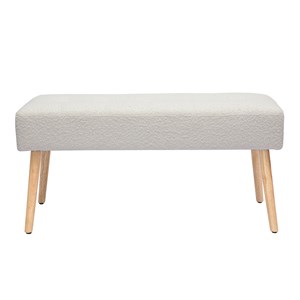 Banc capitonné en tissu effet laine bouclée blanc et bois clair l96 cm guesta