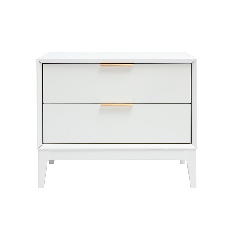 Table de chevet blanche mat et métal doré avec rangements giana