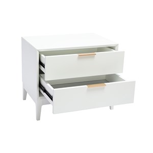 Table de chevet blanche mat et métal doré avec rangements giana