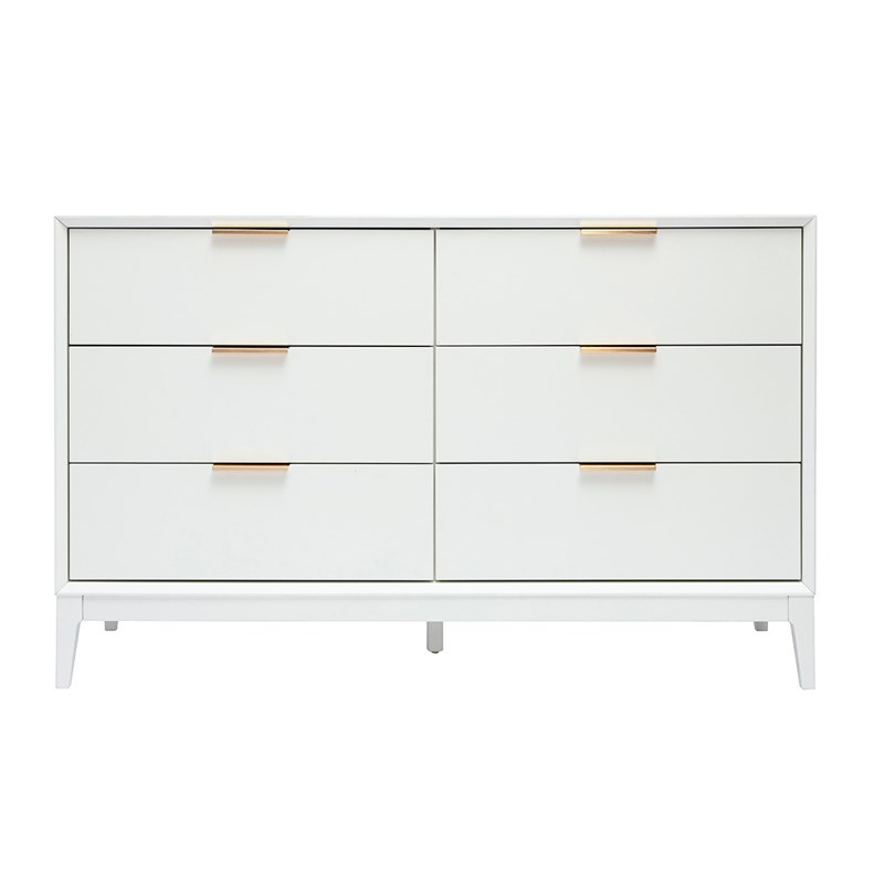 Commode blanche mat et métal doré 6 tiroirs l120 cm giana