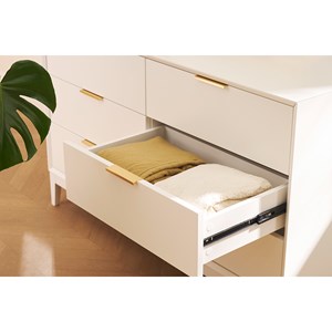 Commode blanche mat et métal doré 6 tiroirs l120 cm giana