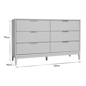 Commode blanche mat et métal doré 6 tiroirs l120 cm giana