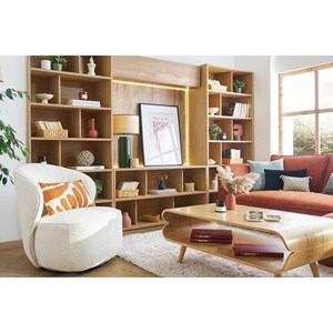 Fauteuil pivotant en tissu effet velours texturé terracotta amber