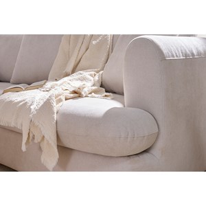 Canapé déhoussable 3-4 places haricot en tissu effet velours beige clair sacha