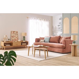 Canapé déhoussable 3-4 places haricot en tissu effet velours terre brûlée sacha