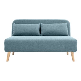 Chauffeuse 2 places convertible en tissu vert de gris et bois clair amiko